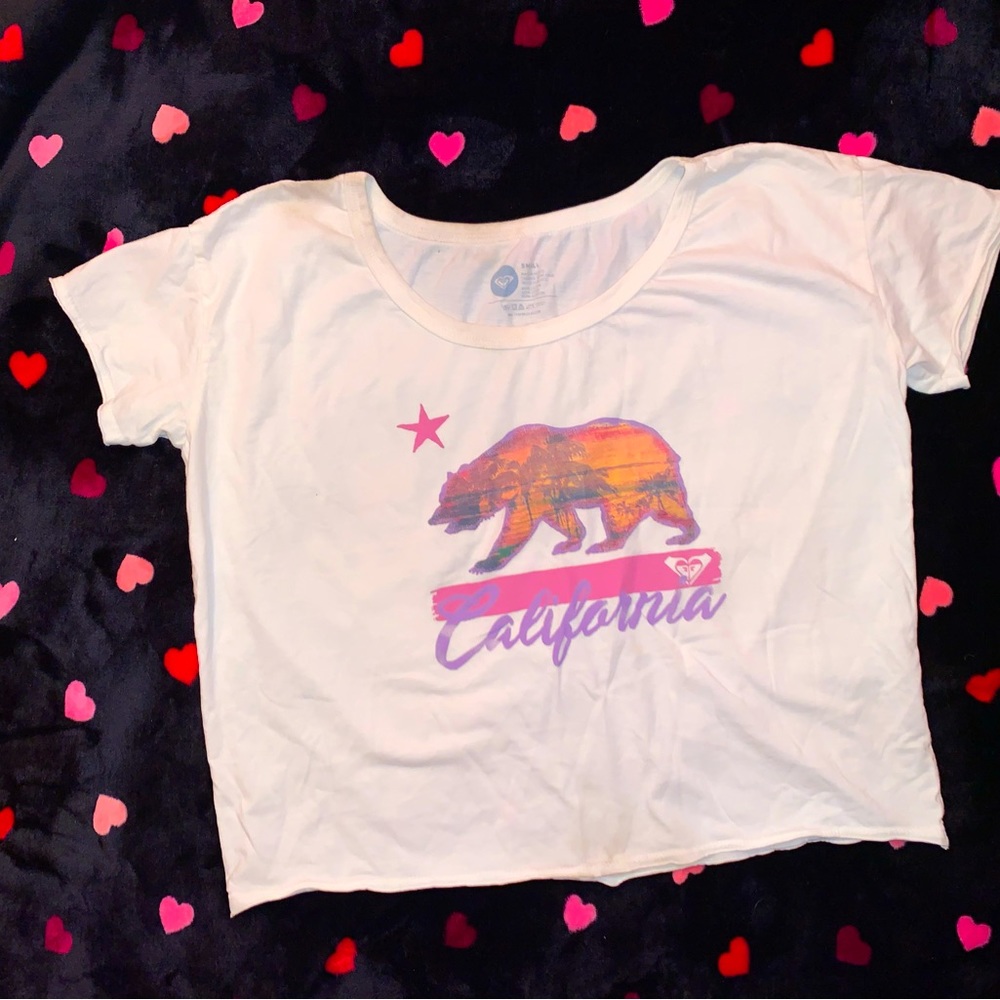 Roxy White California Bear crop Tee T-shirt